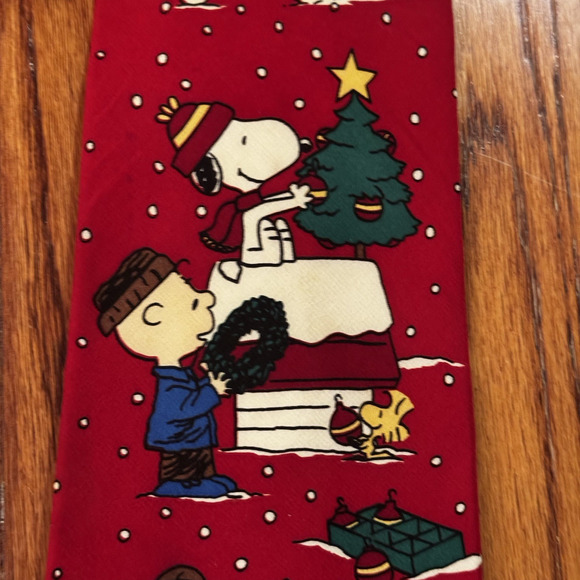 Vintage Peanuts "Happy Holidays" Silk Tie Christmas Made USA Snoopy Woodstock - Picture 5 of 10